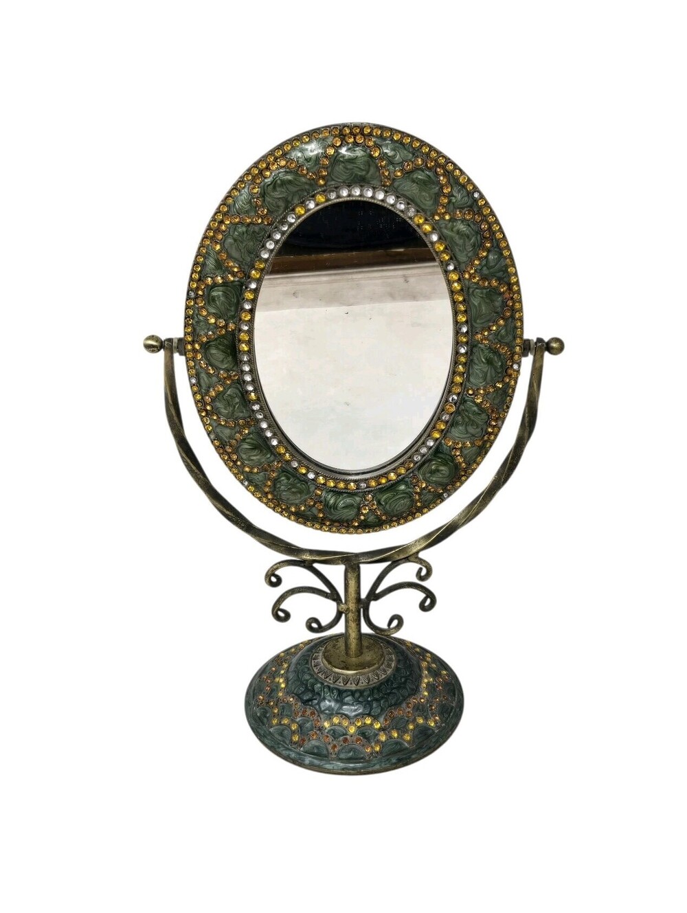 VTG Brass Tilting Vanity Mirror Table Mirror Standing Mirror Frame Rhinestones